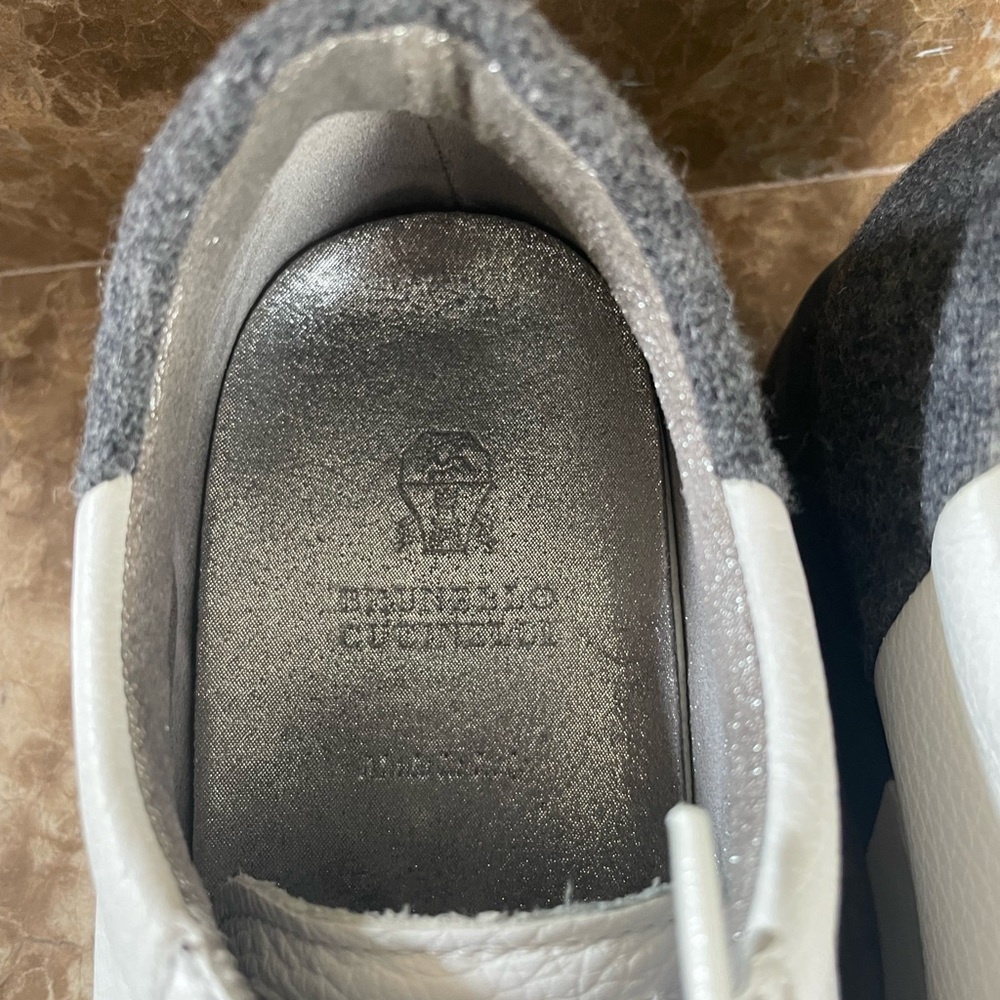 Brunello Cucinelli Grey Wool and White Leather Platform Sneakers Size 36 EUC - Picture 3 of 8